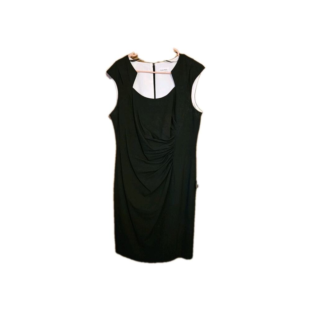 Calvin Klein Elegant Women's BLACK Crepe Sheath Dress Princess Seam size 14